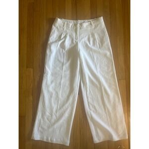 Worthington Womens White Wide Leg Lined Dress Pants Pleated High Rise Size 10